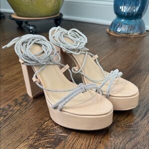 Fashion Nova Nude and Silver Strappy Heels